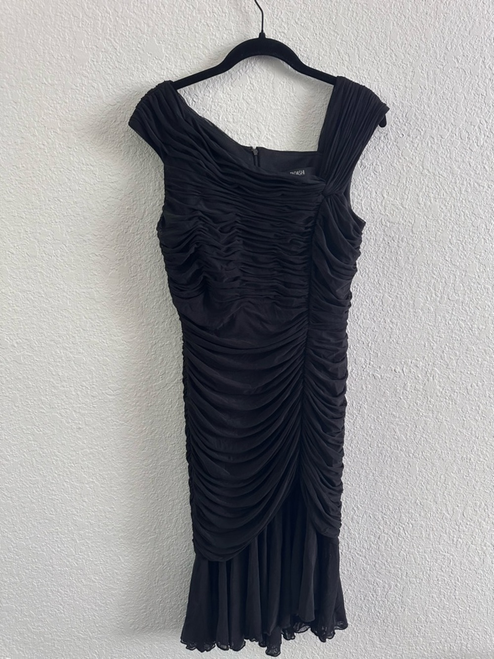 Tadashi Collection Black Ruched Cocktail Dress One Shoulder Jersey Bodycon M - Picture 2 of 14